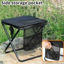 Mini sammenklappelig campingtaburet med bæretaske, sammenklappelig campingstol til camping og fiskeri, sort