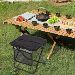 Mini sammenklappelig campingtaburet med bæretaske, sammenklappelig campingstol til camping og fiskeri, sort