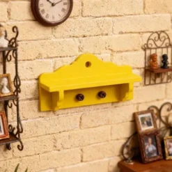 Miniature Køkken Soveværelse Hylde Hænger Til Lille Hus Træ Hængende Organizer 1/12 Skala Møbler[D] Yellow