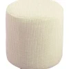 Mjuk Jacquard Ottoman Puff Betræk, 30x30cm, Mælkehvid, Stretch Firkantet/Rund Fodskammelbeskytter med Elastisk Bund
