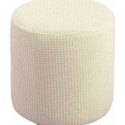 Mjuk Jacquard Ottoman Puff Betræk, 30x30cm, Mælkehvid, Stretch Firkantet/Rund Fodskammelbeskytter med Elastisk Bund