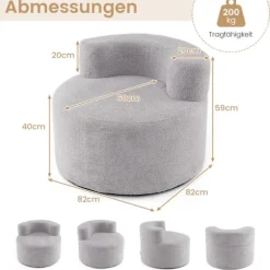Måneformet sækkestol med blød teddyfleece, grå