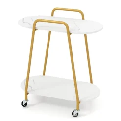 Mobilt sidebord i to niveauer med overflade af imiteret marmor