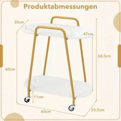 Mobilt sidebord i to niveauer med overflade af imiteret marmor