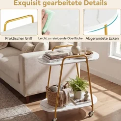 Mobilt sidebord i to niveauer med overflade af imiteret marmor