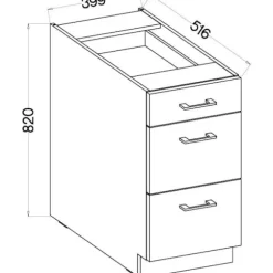 MODENA - Lavtskabe til gryder - 3 skuffer - 40 x 52 x 82 cm - Håndlavet eg / Mat sort - Bordplade ikke inkluderet Svart