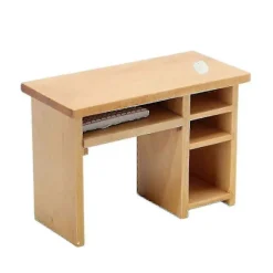Moderne computerbord med mus & tastatur bakke til soveværelse, studie eller dukkehusmøbler - pladsbesparende design (Fww)