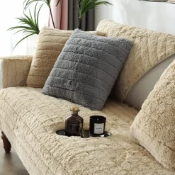 Moderne enkel plys sofasæde, universel all-inclusive varm tyk sofasæde, tatami karnap pude(Kamel, 90*90)
