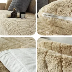 Moderne enkel plys sofasæde, universel all-inclusive varm tyk sofasæde, tatami karnap pude(Kamel, 90*90)