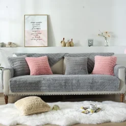 Moderne enkel plyssofastøtte, universel alt-inklusiv varm tyk sofaovertræk, tatami buet vindue pude (Grå, 70*120)