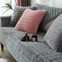 Moderne enkel plyssofastøtte, universel alt-inklusiv varm tyk sofaovertræk, tatami buet vindue pude (Grå, 70*120)