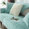 Moderne enkel plyssofastøtte, universel alt-inklusiv varm tyk sofaovertræk, Tatami buet vindue pude (Søblå, 70*150)