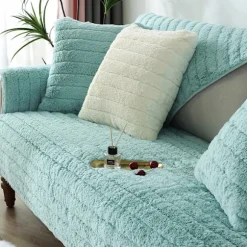 Moderne enkel plyssofastøtte, universel alt-inklusiv varm tyk sofaovertræk, Tatami buet vindue pude (Søblå, 70*150)