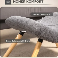 Moderne fodskammel med fleecebetræk, træben, mørkegrå