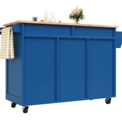 Moderne køkkenø (102x45x92cm) i blå med træstruktur – multifunktionel som spisebord, køkkenskab & buffetskænk med opbevaringsplads Blue
