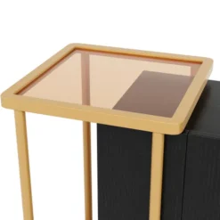 Moderne skænk med skjulte håndtag, 2 åbne rum og 16 cm metalben, minimalistisk Black