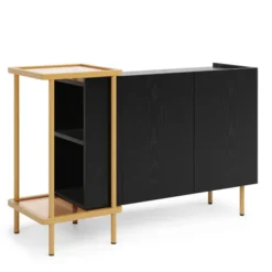 Moderne skænk med skjulte håndtag, 2 åbne rum og 16 cm metalben, minimalistisk Black