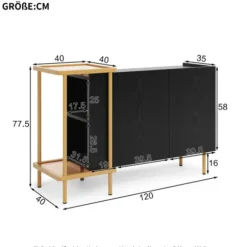 Moderne skænk med skjulte håndtag, 2 åbne rum og 16 cm metalben, minimalistisk Black