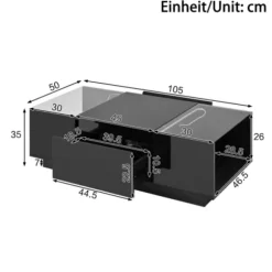 Moderne sofabord 105 cm minimalistisk med LED-belysning, opbevaringsplads, glasplade og 2 skuffer Black