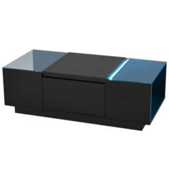 Moderne sofabord 105 cm minimalistisk med LED-belysning, opbevaringsplads, glasplade og 2 skuffer Black