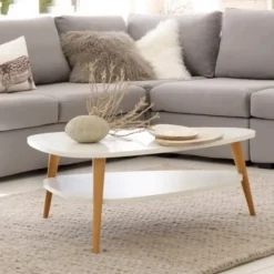 Moderne sofabord, hylde, træben, ModernHome hvid