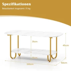 Moderne sofabord med bordplade i imiteret marmor, design med 2 niveauer