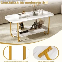 Moderne sofabord med bordplade i imiteret marmor, design med 2 niveauer
