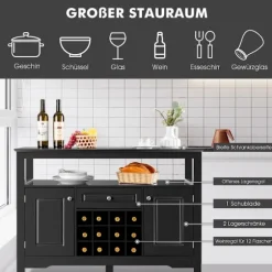 Moderne spisestuebuffet med vinreol og skabe & skuffe 117 x 40,5 x 82,5 cm sort