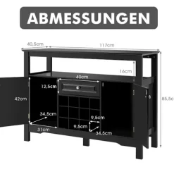 Moderne spisestuebuffet med vinreol og skabe & skuffe 117 x 40,5 x 82,5 cm sort