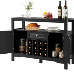 Moderne spisestuebuffet med vinreol og skabe & skuffe 117 x 40,5 x 82,5 cm sort