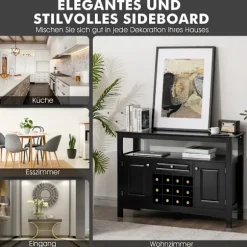 Moderne spisestuebuffet med vinreol og skabe & skuffe 117 x 40,5 x 82,5 cm sort