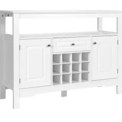 Moderne spisestuebuffet med krydsformet vinreol åben hylde 2 skabe & skuffe hvid
