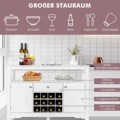 Moderne spisestuebuffet med krydsformet vinreol åben hylde 2 skabe & skuffe hvid