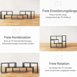 Modulært TV-bord i træ, 3 dele, passer til TV'er op til 65"