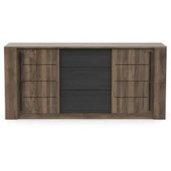 MONACO skænk - Eg og sort indretning - 2 låger + 3 skuffer - L206 x D44,9 x H94 cm - CBA MEUBLES Mörk ek och strukturerad svart