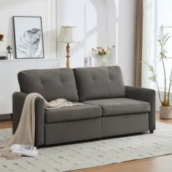 Mørkegrå sofa med skuffeopbevaring: moderne kompakt sofa lavet af slidstærkt stof til stuen Dark Gray