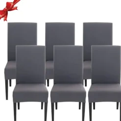 Mørkegråt sæt med 6 høje stretch -frie og vaskbare høje stretch stolebetræk i elastan til spisestue, køkken eller banket