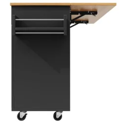 Multifunktionel køkkenø med træstruktur: Buffetskænk med snackhylder & opbevaringsrum - serveringsvogn & spisebord i sort Black