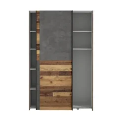 Multifunktions 2 skydedørs garderobe - Spånplade - Træ og grå beton - L 120 x D 41,6 x H 190,5 cm - OZZULA Gammalt vintage trä och mörkgrå bet