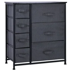 Nancy's Shoreview Ladekast - Opbergkast - Ladekast - 7 Stoffen Lades - Hout - Linnen - Grijs - 63,5 x 30 x 71 cm
