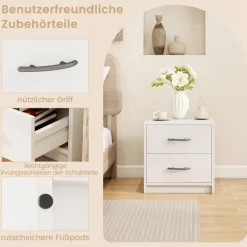Natbord med 2 skuffer – hvidt, kompakt sengebord