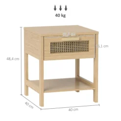 Natbord natbord natur nat kommode med skuffe åben hylde rattan design natur 40 x 40 x 48,4 cm Aosom