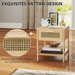 Natbord natbord natur nat kommode med skuffe åben hylde rattan design natur 40 x 40 x 48,4 cm Aosom