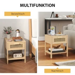 Natbord natbord natur nat kommode med skuffe åben hylde rattan design natur 40 x 40 x 48,4 cm Aosom