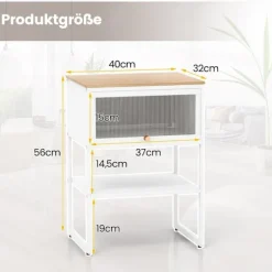 Natbord sidebord trænatbord med metalramme & hylde & gennemsigtig låge 40 x 32 x 56 cm hvid
