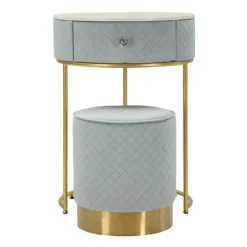 Natbord/Toiletbord med Puff, Lyseblå Velour