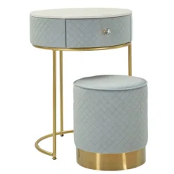 Natbord/Toiletbord med Puff, Lyseblå Velour