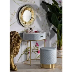 Natbord/Toiletbord med Puff, Lyseblå Velour