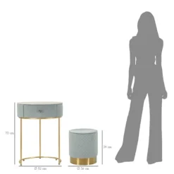 Natbord/Toiletbord med Puff, Lyseblå Velour