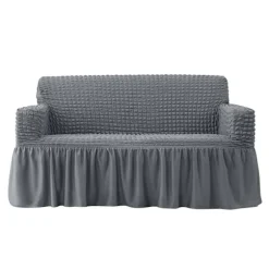 Nemt monteret sofaovertræk Universal Høj Stræk Holdbar Møbelbeskytter med Skørt (Grå), 2-4 Sæder 235-300cm